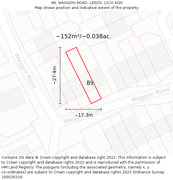 89, WAGGON ROAD, LEEDS, LS10 4GN: Plot and title map