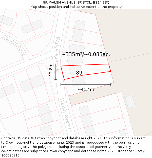 89, WALSH AVENUE, BRISTOL, BS14 9SQ: Plot and title map