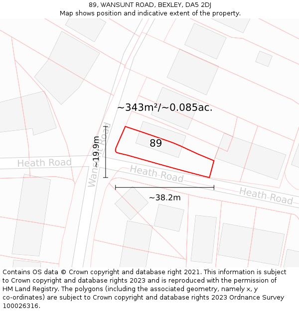 89, WANSUNT ROAD, BEXLEY, DA5 2DJ: Plot and title map