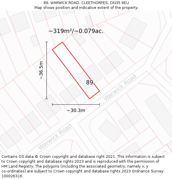 89, WARWICK ROAD, CLEETHORPES, DN35 9EU: Plot and title map