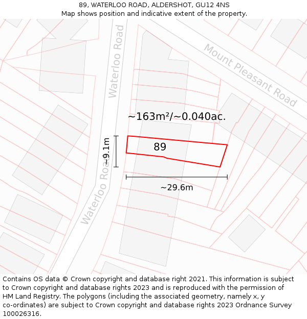 89, WATERLOO ROAD, ALDERSHOT, GU12 4NS: Plot and title map