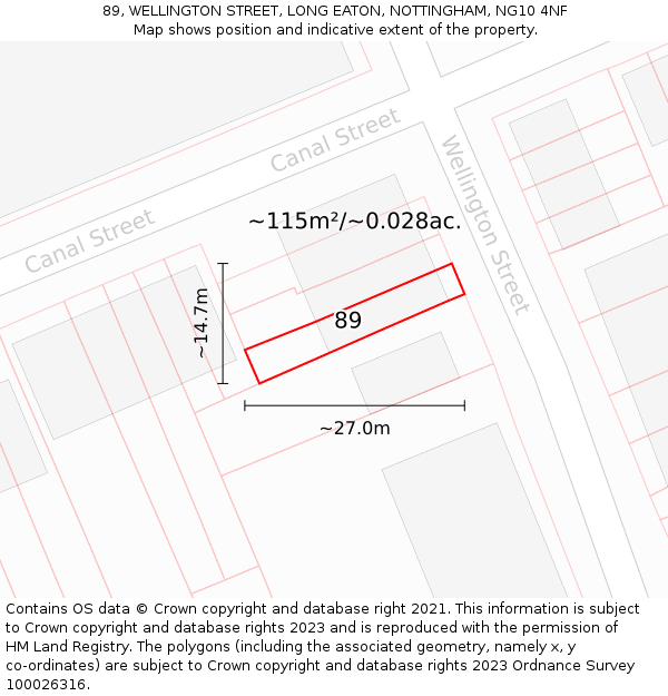 89, WELLINGTON STREET, LONG EATON, NOTTINGHAM, NG10 4NF: Plot and title map