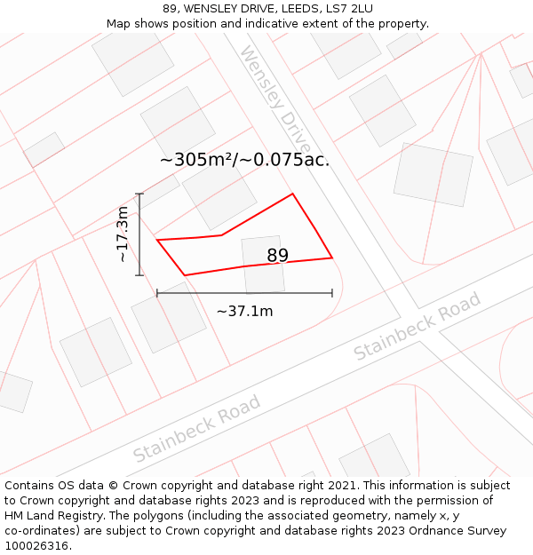 89, WENSLEY DRIVE, LEEDS, LS7 2LU: Plot and title map