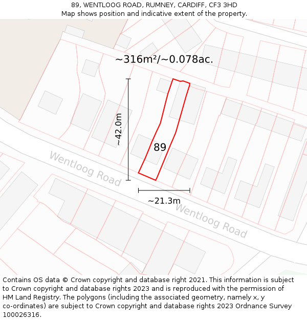 89, WENTLOOG ROAD, RUMNEY, CARDIFF, CF3 3HD: Plot and title map