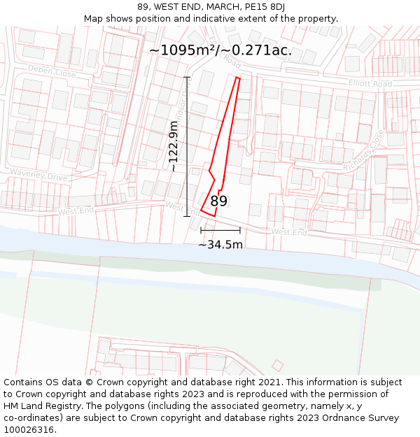 89, WEST END, MARCH, PE15 8DJ: Plot and title map