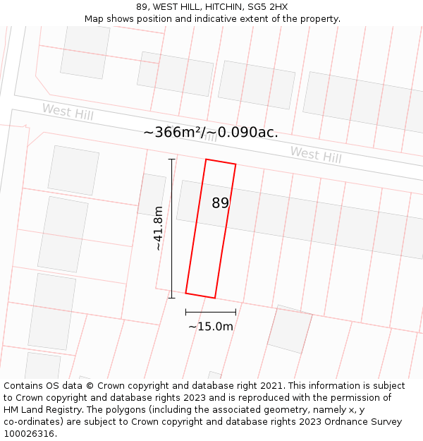 89, WEST HILL, HITCHIN, SG5 2HX: Plot and title map