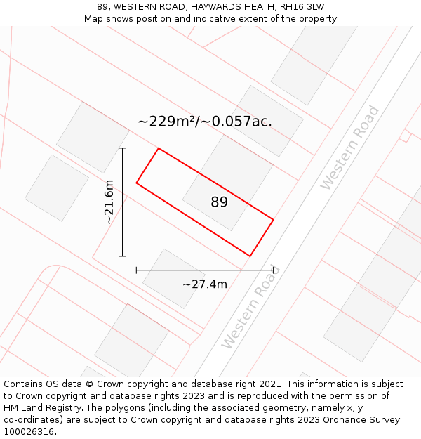 89, WESTERN ROAD, HAYWARDS HEATH, RH16 3LW: Plot and title map