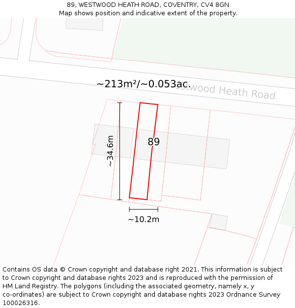 89, WESTWOOD HEATH ROAD, COVENTRY, CV4 8GN: Plot and title map