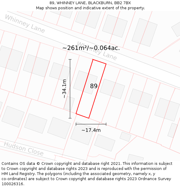 89, WHINNEY LANE, BLACKBURN, BB2 7BX: Plot and title map