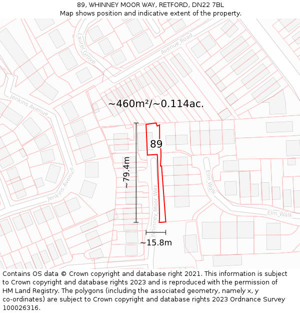 89, WHINNEY MOOR WAY, RETFORD, DN22 7BL: Plot and title map