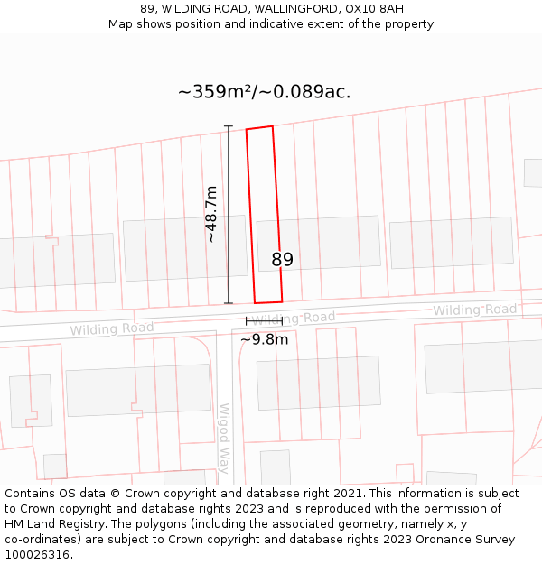 89, WILDING ROAD, WALLINGFORD, OX10 8AH: Plot and title map