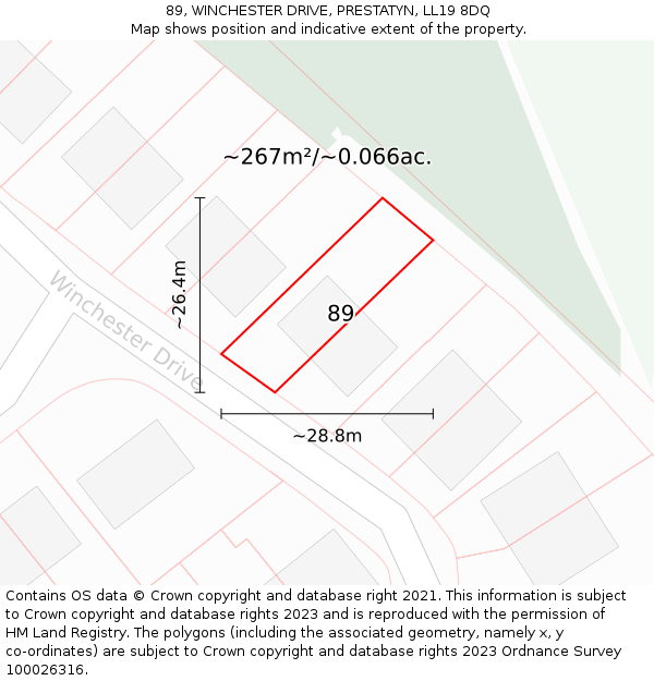 89, WINCHESTER DRIVE, PRESTATYN, LL19 8DQ: Plot and title map