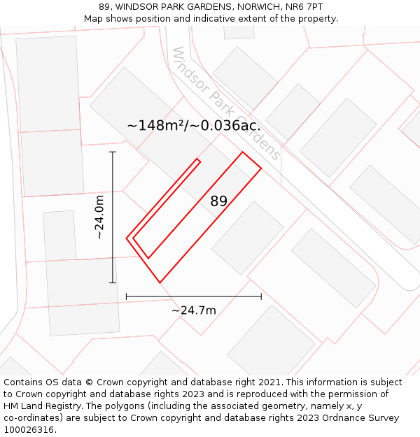 89, WINDSOR PARK GARDENS, NORWICH, NR6 7PT: Plot and title map