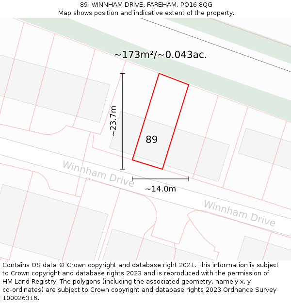 89, WINNHAM DRIVE, FAREHAM, PO16 8QG: Plot and title map