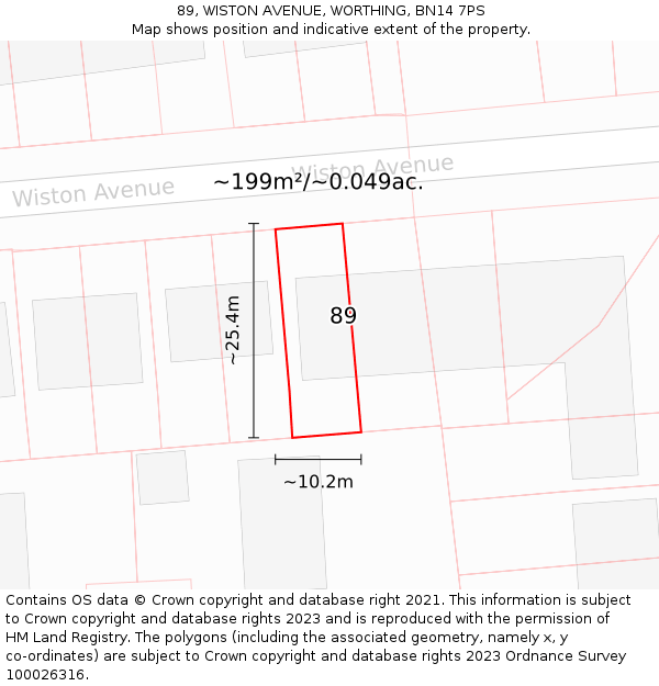 89, WISTON AVENUE, WORTHING, BN14 7PS: Plot and title map