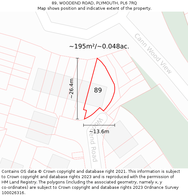 89, WOODEND ROAD, PLYMOUTH, PL6 7RQ: Plot and title map