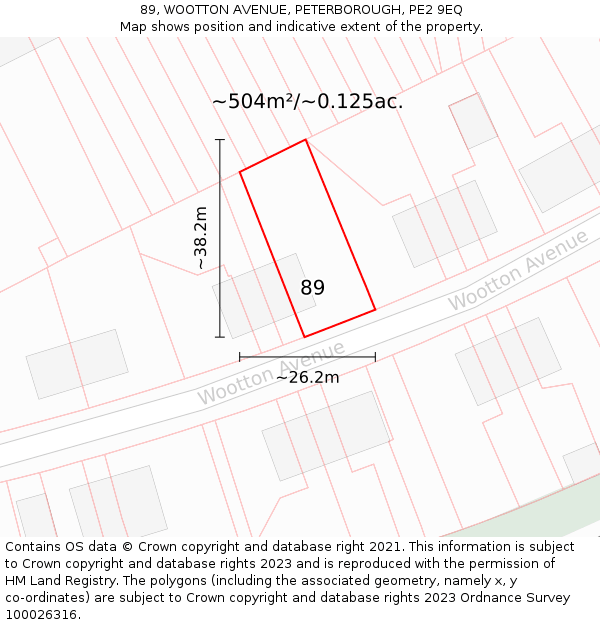 89, WOOTTON AVENUE, PETERBOROUGH, PE2 9EQ: Plot and title map