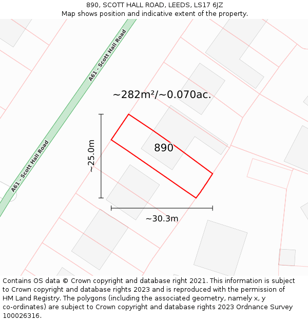 890, SCOTT HALL ROAD, LEEDS, LS17 6JZ: Plot and title map