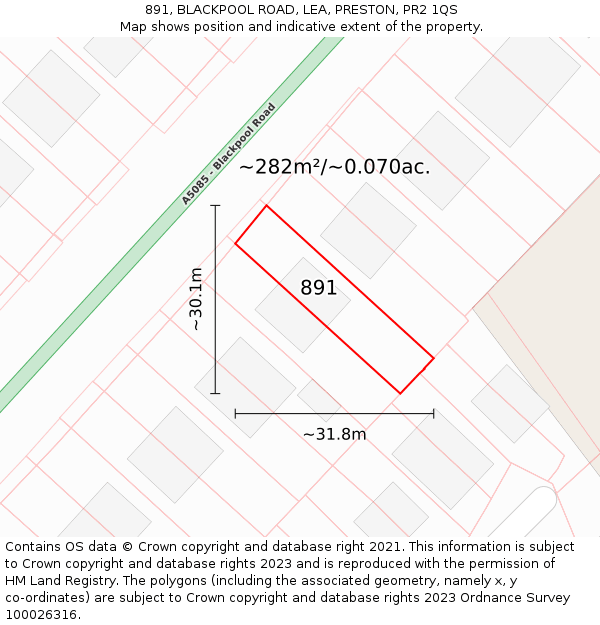 891, BLACKPOOL ROAD, LEA, PRESTON, PR2 1QS: Plot and title map