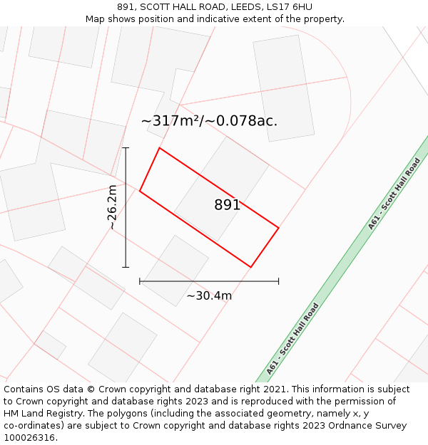 891, SCOTT HALL ROAD, LEEDS, LS17 6HU: Plot and title map