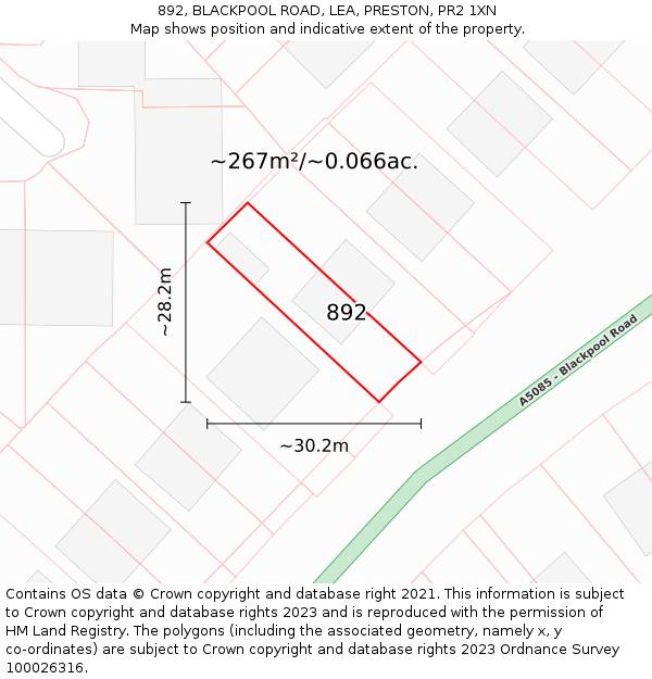 892, BLACKPOOL ROAD, LEA, PRESTON, PR2 1XN: Plot and title map