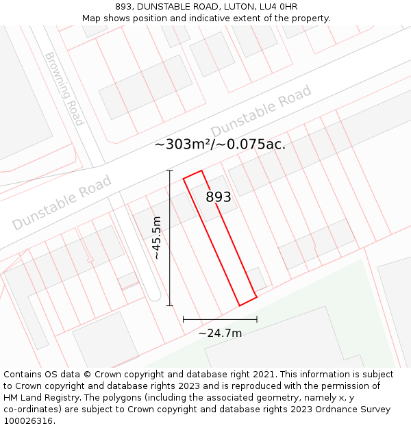 893, DUNSTABLE ROAD, LUTON, LU4 0HR: Plot and title map