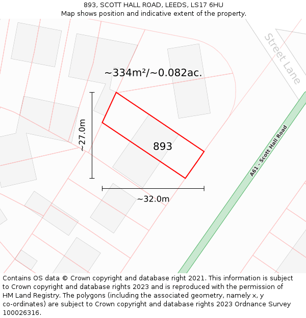 893, SCOTT HALL ROAD, LEEDS, LS17 6HU: Plot and title map