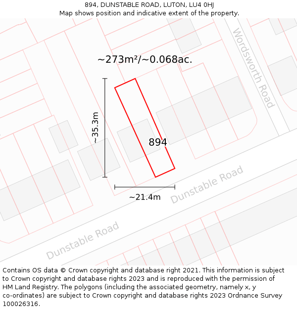894, DUNSTABLE ROAD, LUTON, LU4 0HJ: Plot and title map