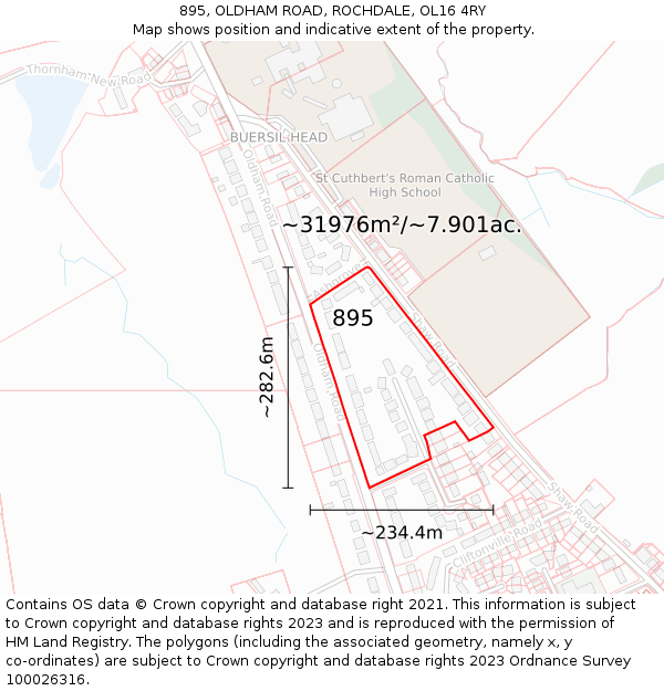 895, OLDHAM ROAD, ROCHDALE, OL16 4RY: Plot and title map