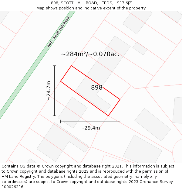 898, SCOTT HALL ROAD, LEEDS, LS17 6JZ: Plot and title map