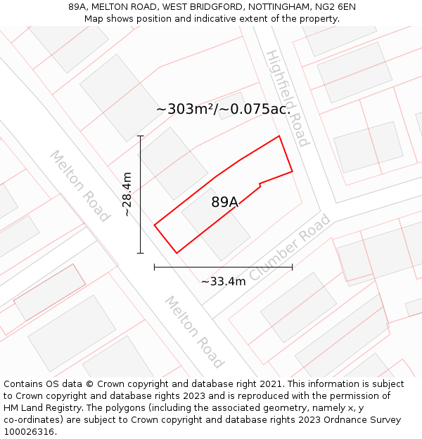 89A, MELTON ROAD, WEST BRIDGFORD, NOTTINGHAM, NG2 6EN: Plot and title map