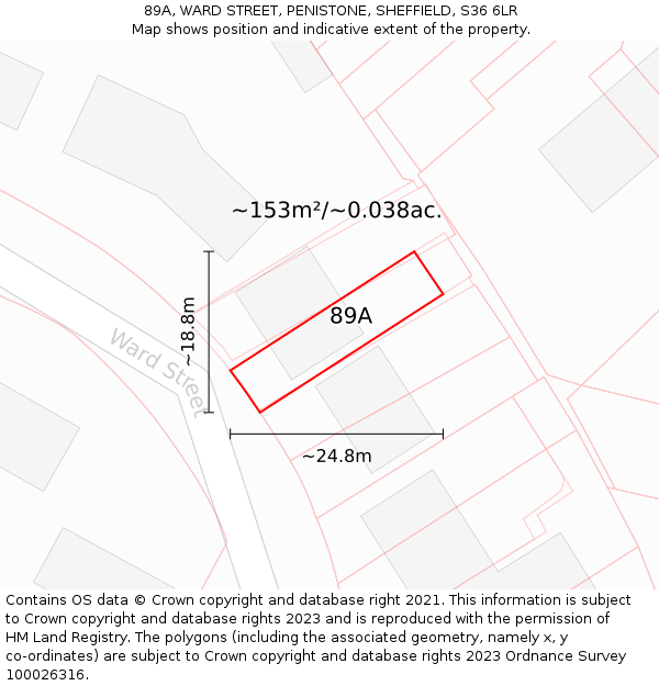 89A, WARD STREET, PENISTONE, SHEFFIELD, S36 6LR: Plot and title map