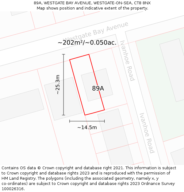 89A, WESTGATE BAY AVENUE, WESTGATE-ON-SEA, CT8 8NX: Plot and title map