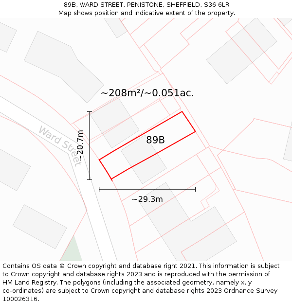 89B, WARD STREET, PENISTONE, SHEFFIELD, S36 6LR: Plot and title map