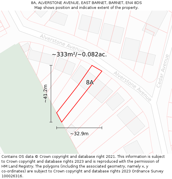 8A, ALVERSTONE AVENUE, EAST BARNET, BARNET, EN4 8DS: Plot and title map