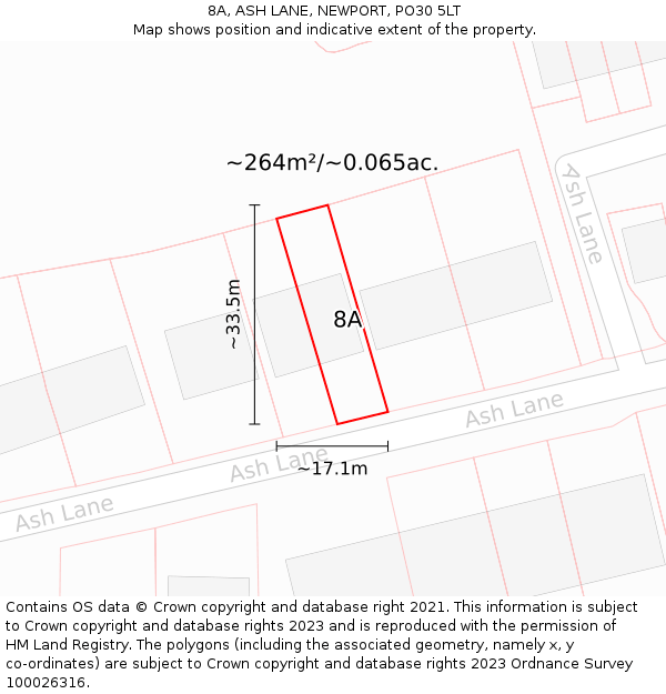 8A, ASH LANE, NEWPORT, PO30 5LT: Plot and title map