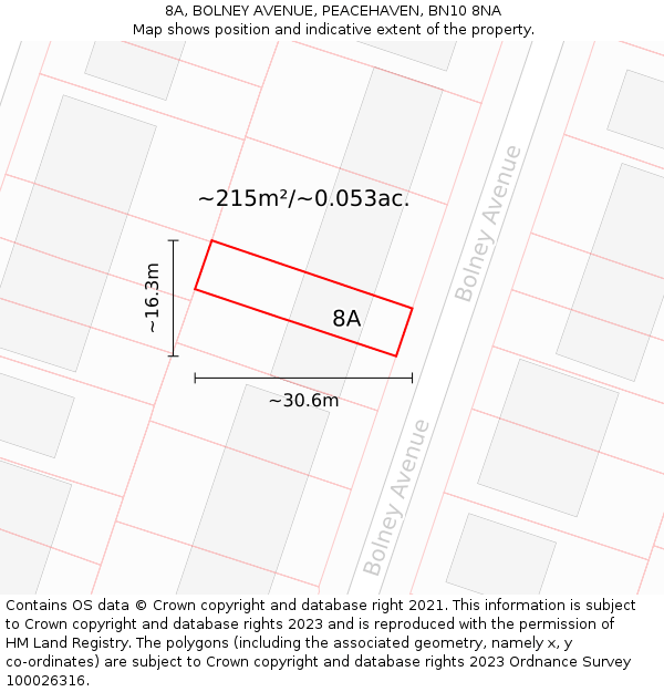 8A, BOLNEY AVENUE, PEACEHAVEN, BN10 8NA: Plot and title map