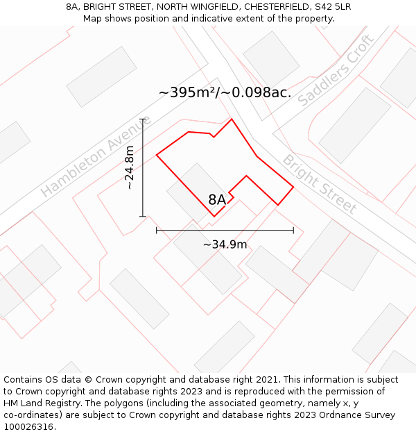 8A, BRIGHT STREET, NORTH WINGFIELD, CHESTERFIELD, S42 5LR: Plot and title map