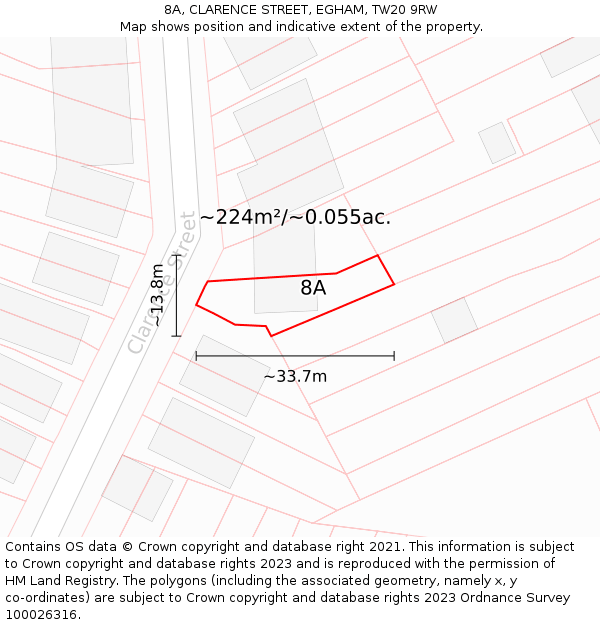 8A, CLARENCE STREET, EGHAM, TW20 9RW: Plot and title map