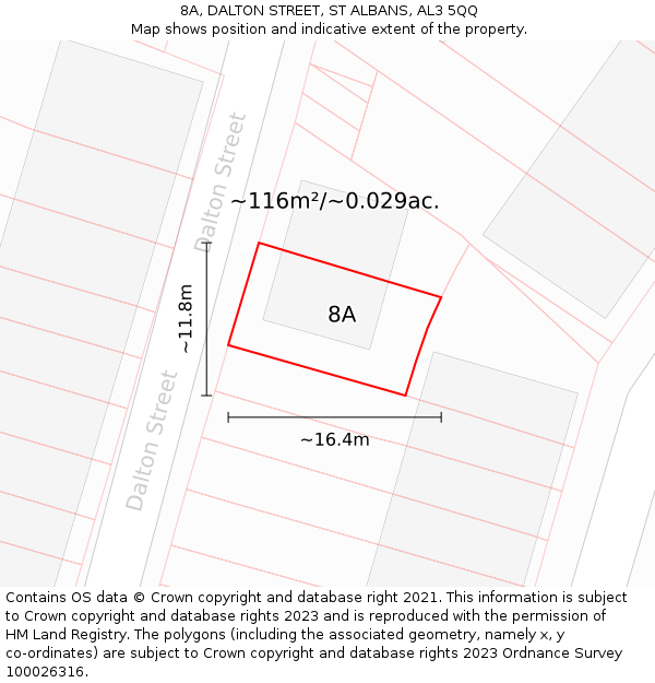 8A, DALTON STREET, ST ALBANS, AL3 5QQ: Plot and title map