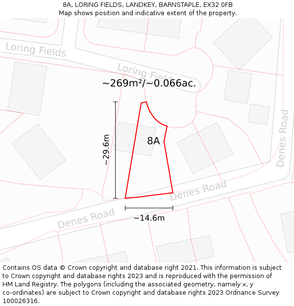 8A, LORING FIELDS, LANDKEY, BARNSTAPLE, EX32 0FB: Plot and title map