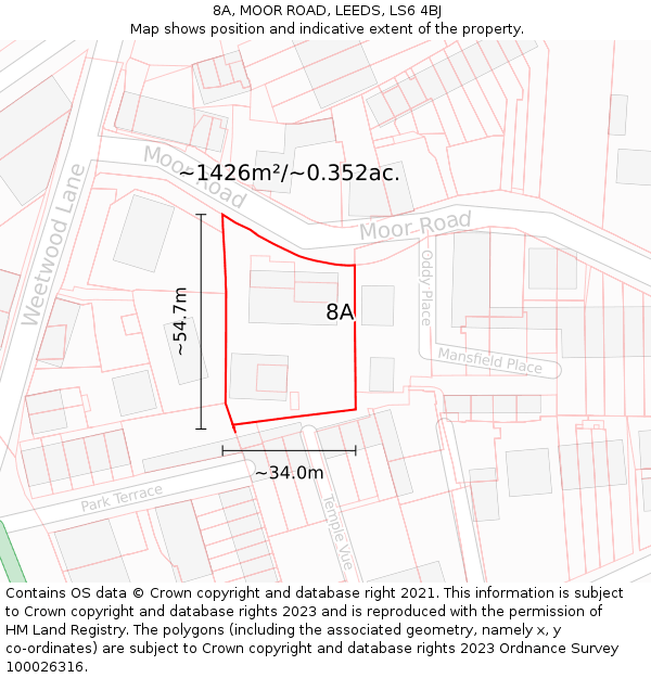 8A, MOOR ROAD, LEEDS, LS6 4BJ: Plot and title map