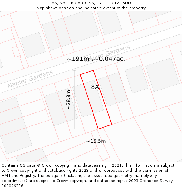 8A, NAPIER GARDENS, HYTHE, CT21 6DD: Plot and title map