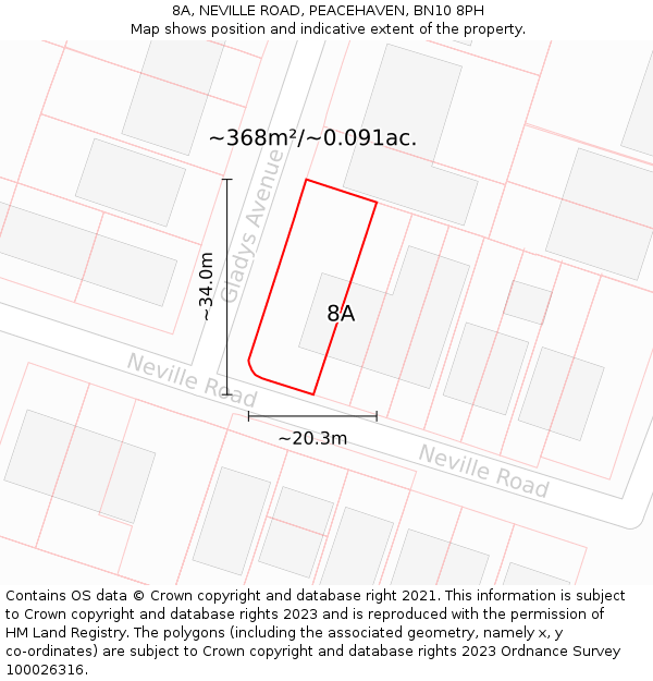 8A, NEVILLE ROAD, PEACEHAVEN, BN10 8PH: Plot and title map