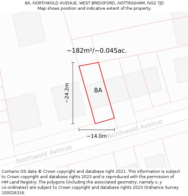 8A, NORTHWOLD AVENUE, WEST BRIDGFORD, NOTTINGHAM, NG2 7JD: Plot and title map