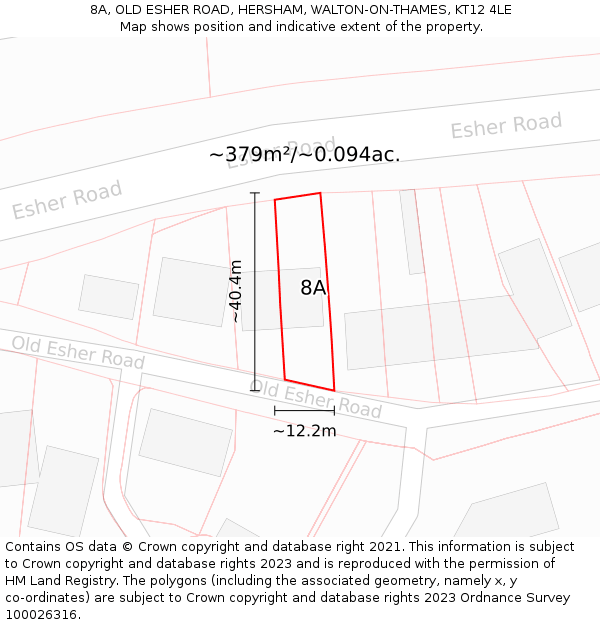 8A, OLD ESHER ROAD, HERSHAM, WALTON-ON-THAMES, KT12 4LE: Plot and title map