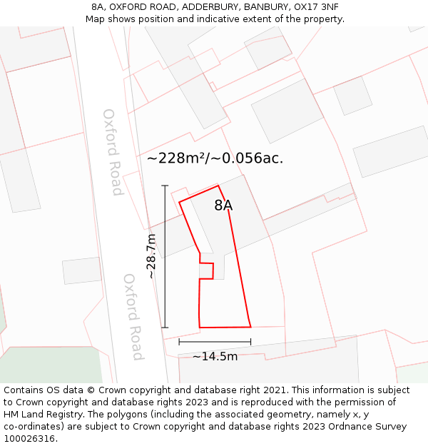 8A, OXFORD ROAD, ADDERBURY, BANBURY, OX17 3NF: Plot and title map