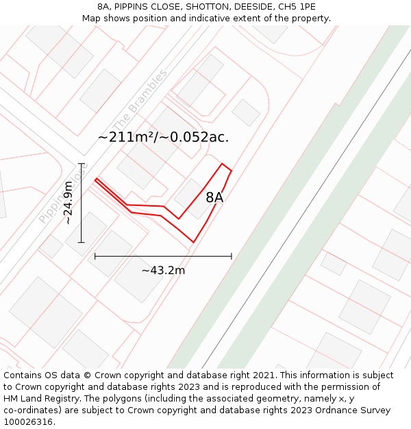 8A, PIPPINS CLOSE, SHOTTON, DEESIDE, CH5 1PE: Plot and title map