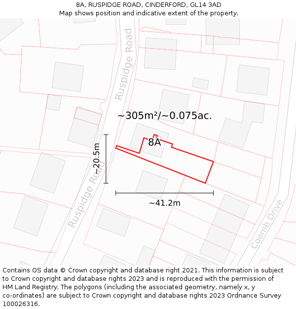 8A, RUSPIDGE ROAD, CINDERFORD, GL14 3AD: Plot and title map