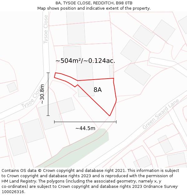 8A, TYSOE CLOSE, REDDITCH, B98 0TB: Plot and title map